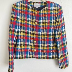 Vintage multi color Ashley Brooke Plaid Blazer w/ Gold hardware buttons size 10